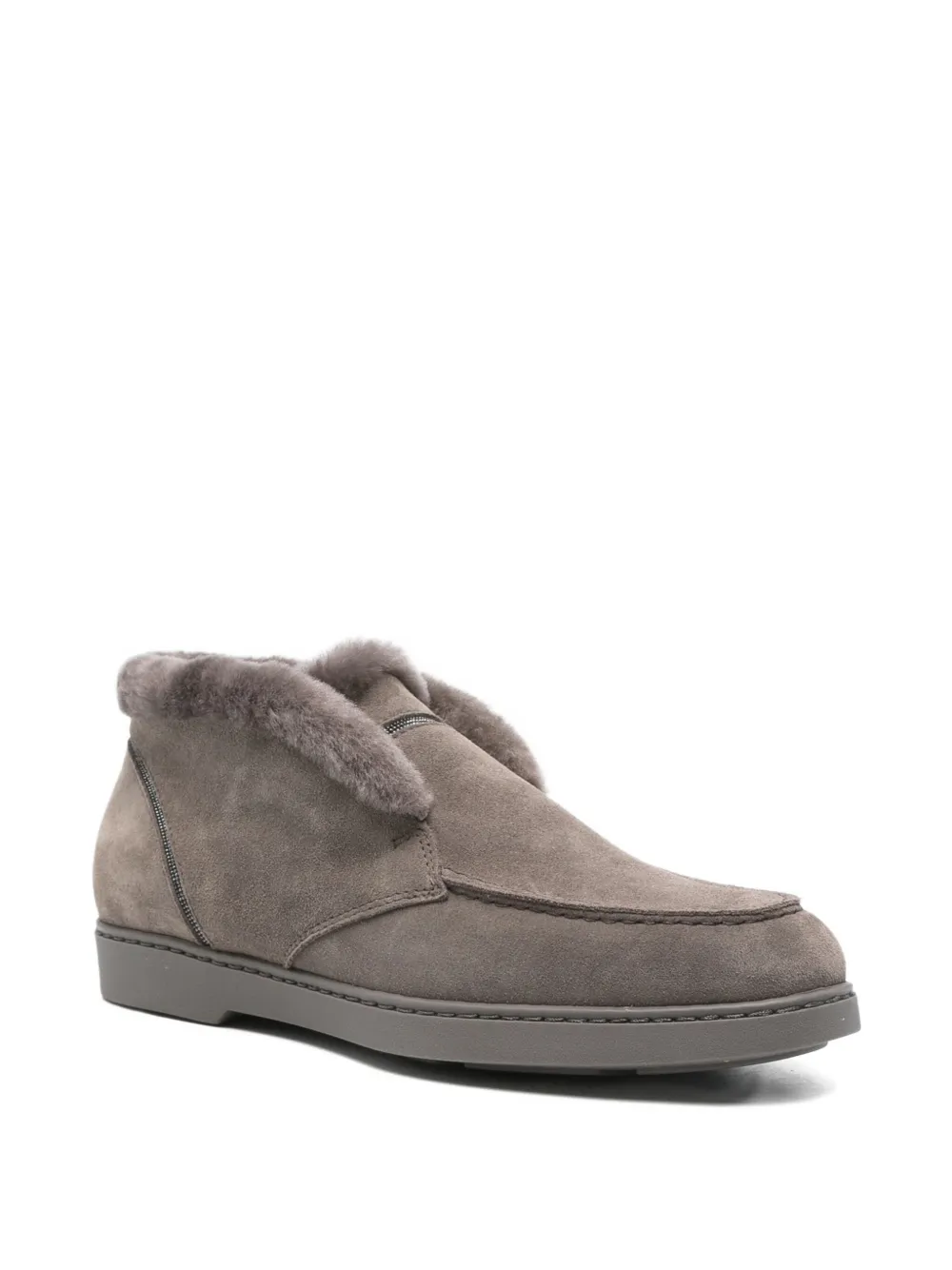 Doucal's Fur-trim Suede Boots In Gray