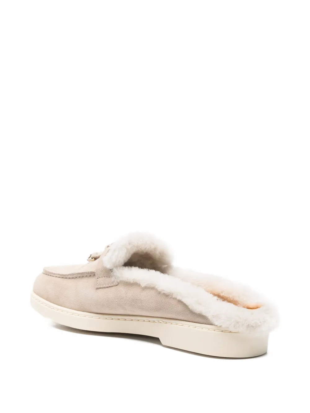 Doucal's Fur-trim Suede Mules In Neutral