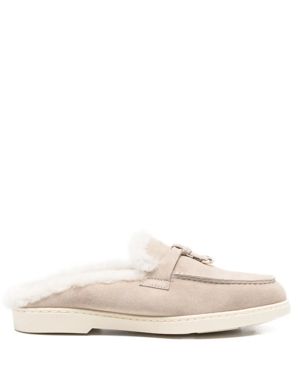 Doucal's Fur-trim Suede Mules In Neutral