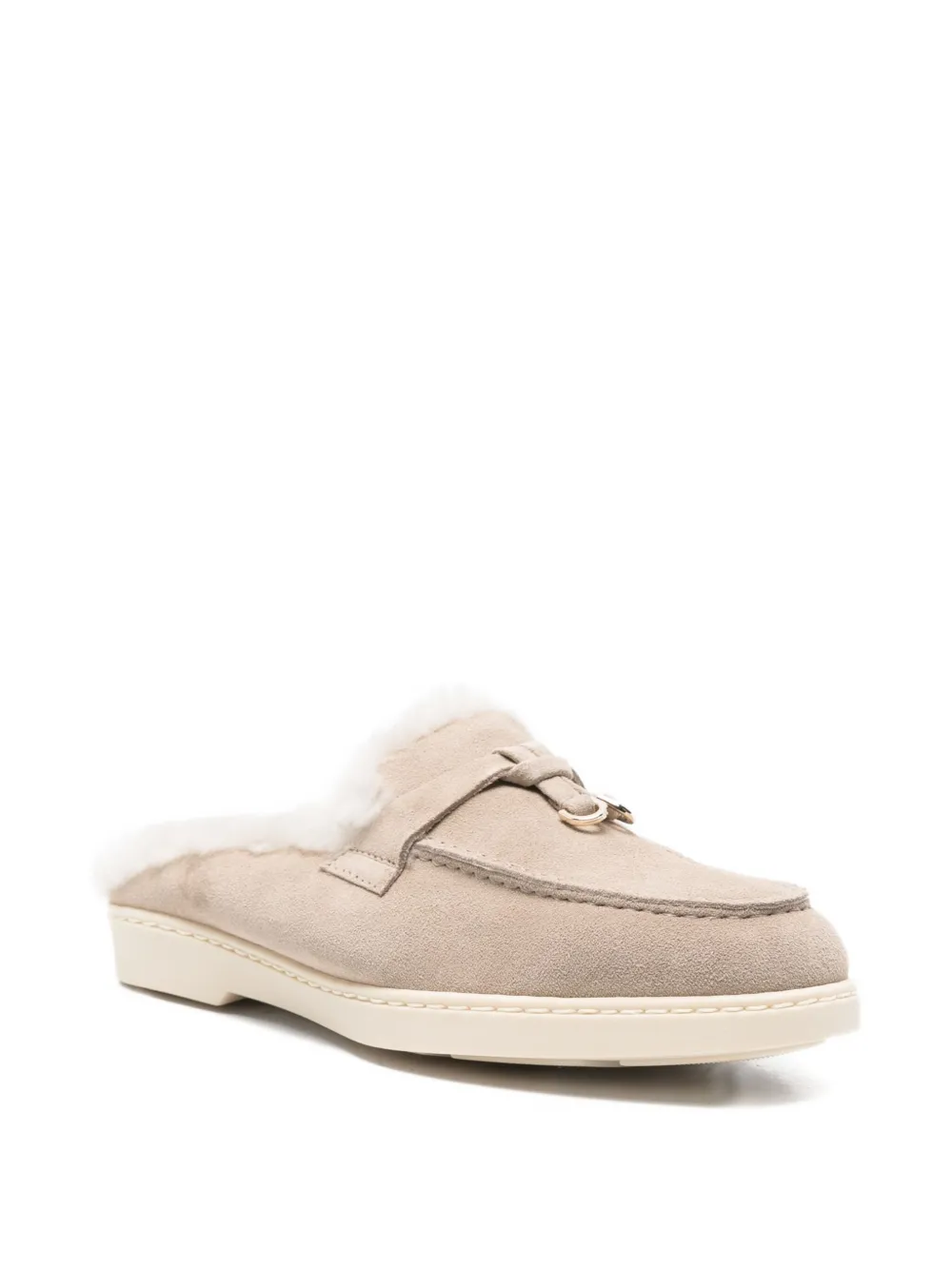 Doucal's Fur-trim Suede Mules In Neutral