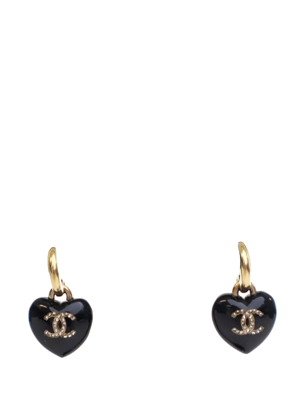 CHANEL Pre-Owned 2021 レジン クリスタル ココマーク ハートドロッププッシュバック コスチューム ピアス - ブラック CHANEL Pre-Owned 2021 レジン クリスタル ココマーク ハートドロッププッシュバック コスチューム ピアス - ブラック