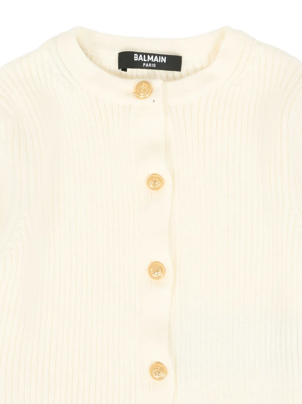 Balmain Kids ribbed gold-button cardigan Beige