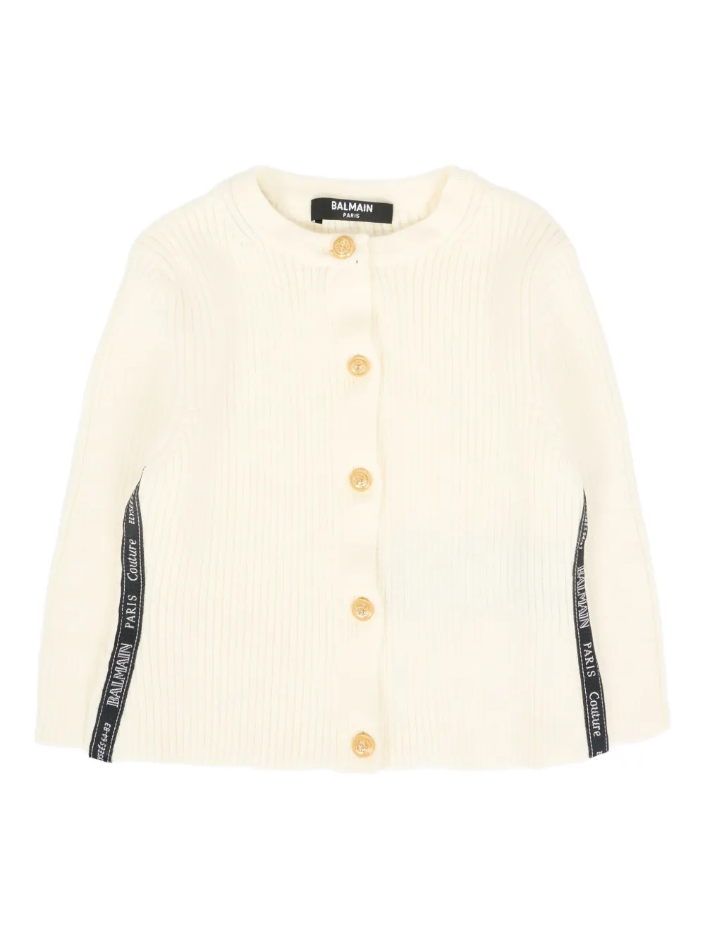 Balmain Kids ribbed gold-button cardigan - ニュートラル Balmain Kids ribbed gold-button cardigan - ニュートラル