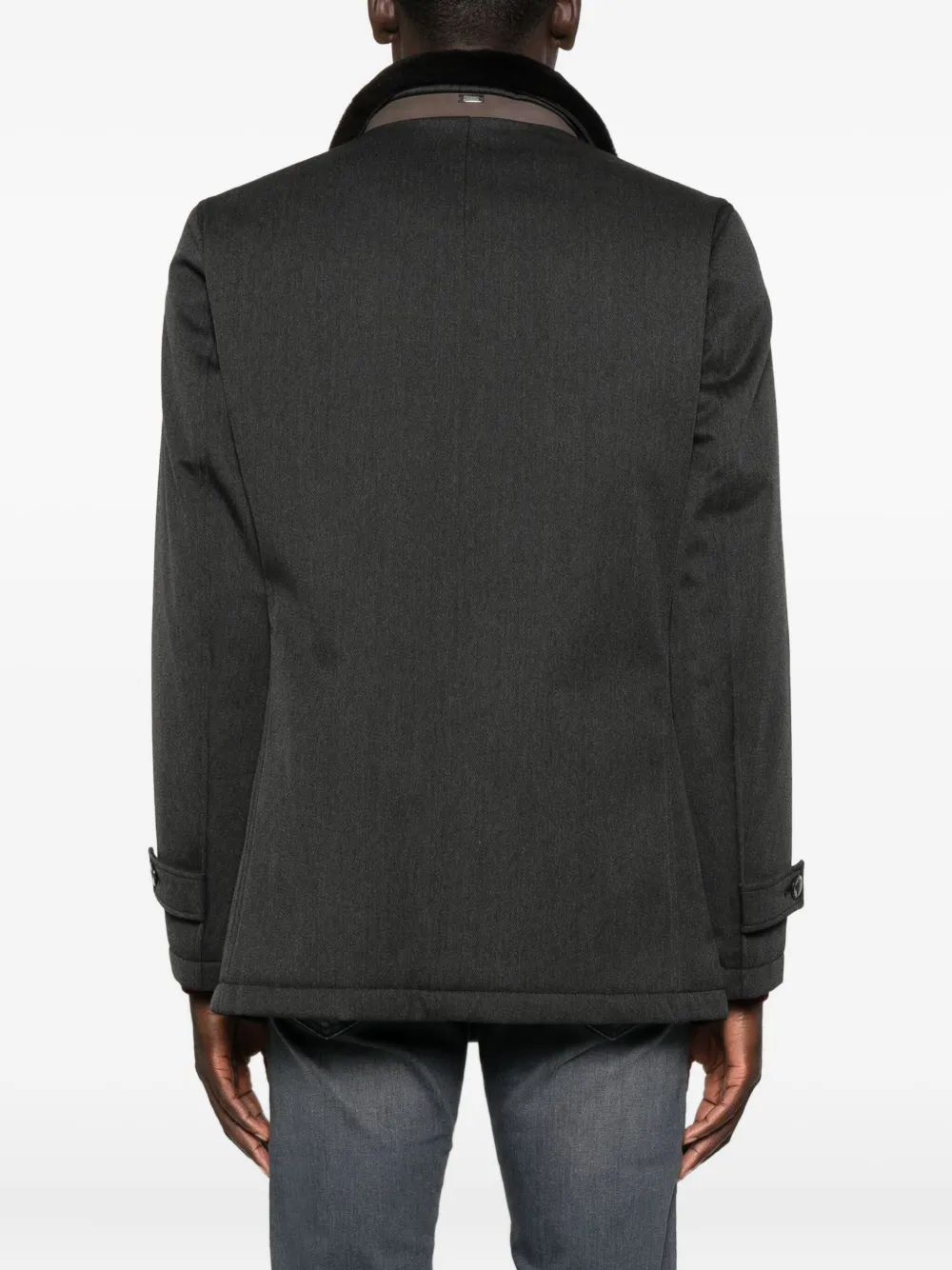 Herno Velvet-collared Button Coat In Black