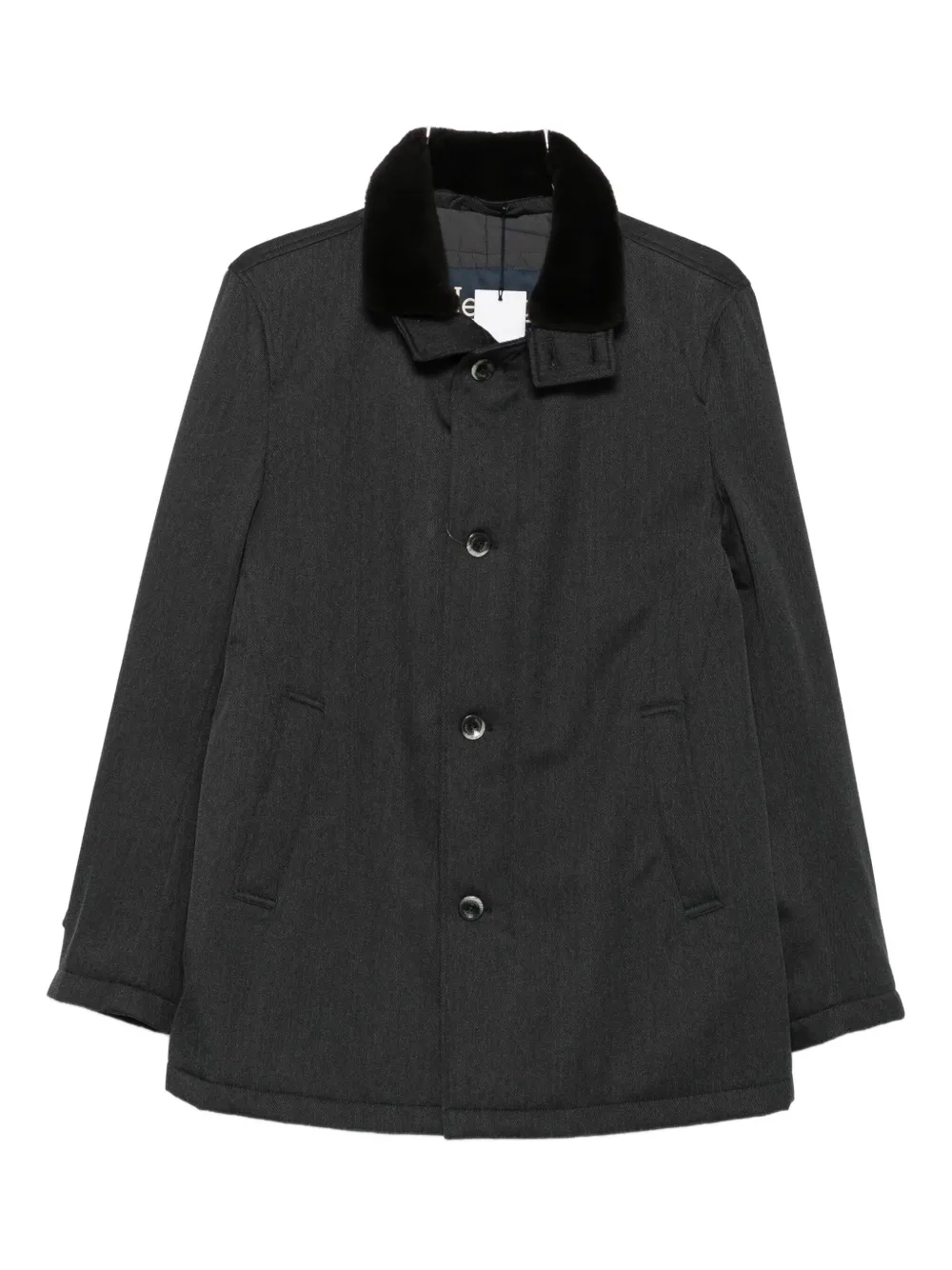 Herno Velvet-collared Button Coat In Black
