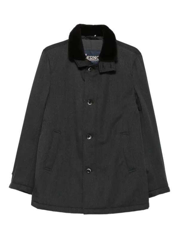 Herno Velvet-collared Button Coat in Grey