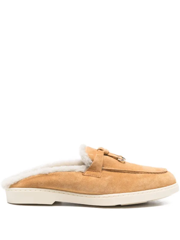 Doucal's Fur-trim Mules in Neutrals