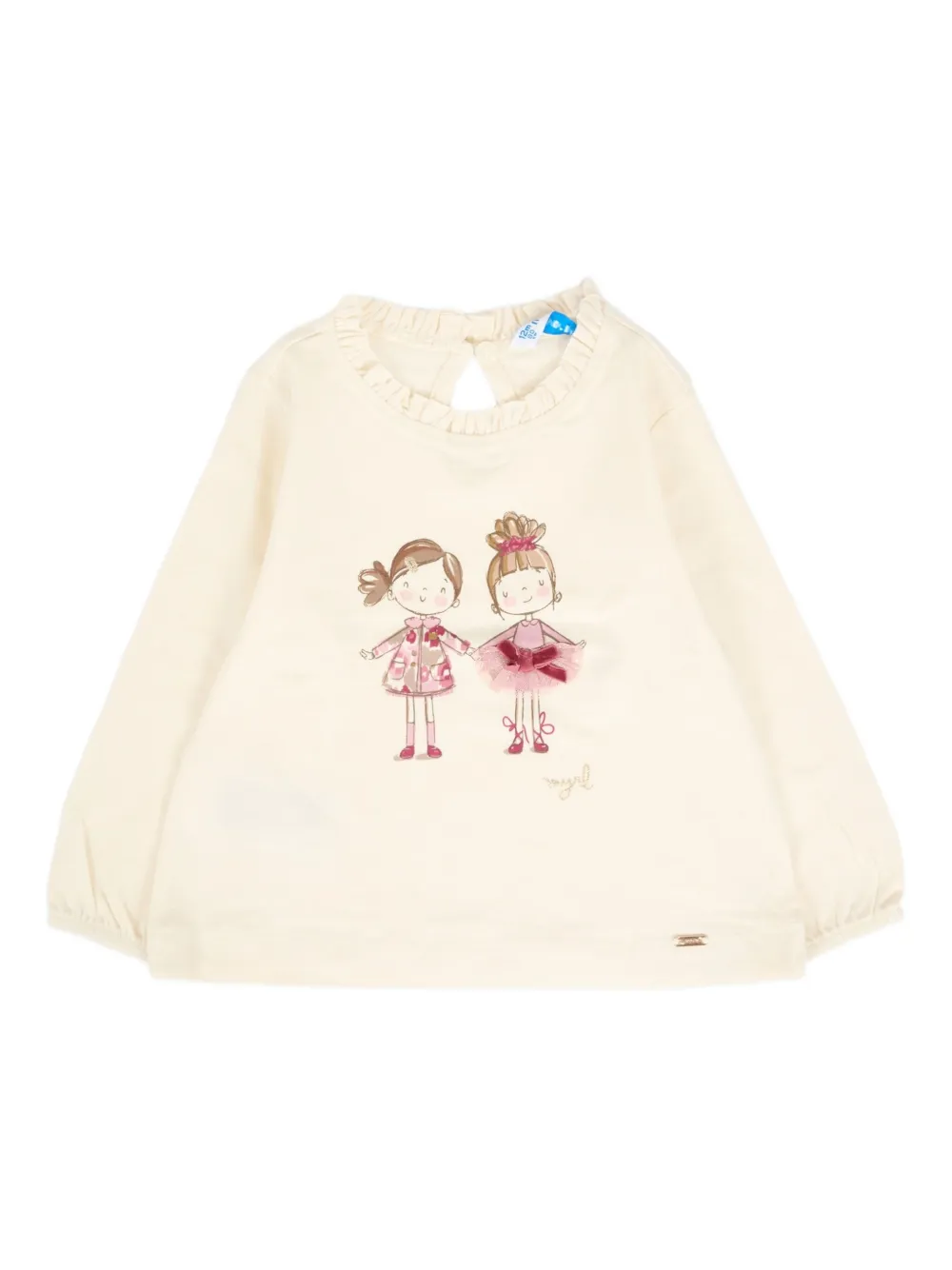 Mayoral frill-neck print T-shirt Beige