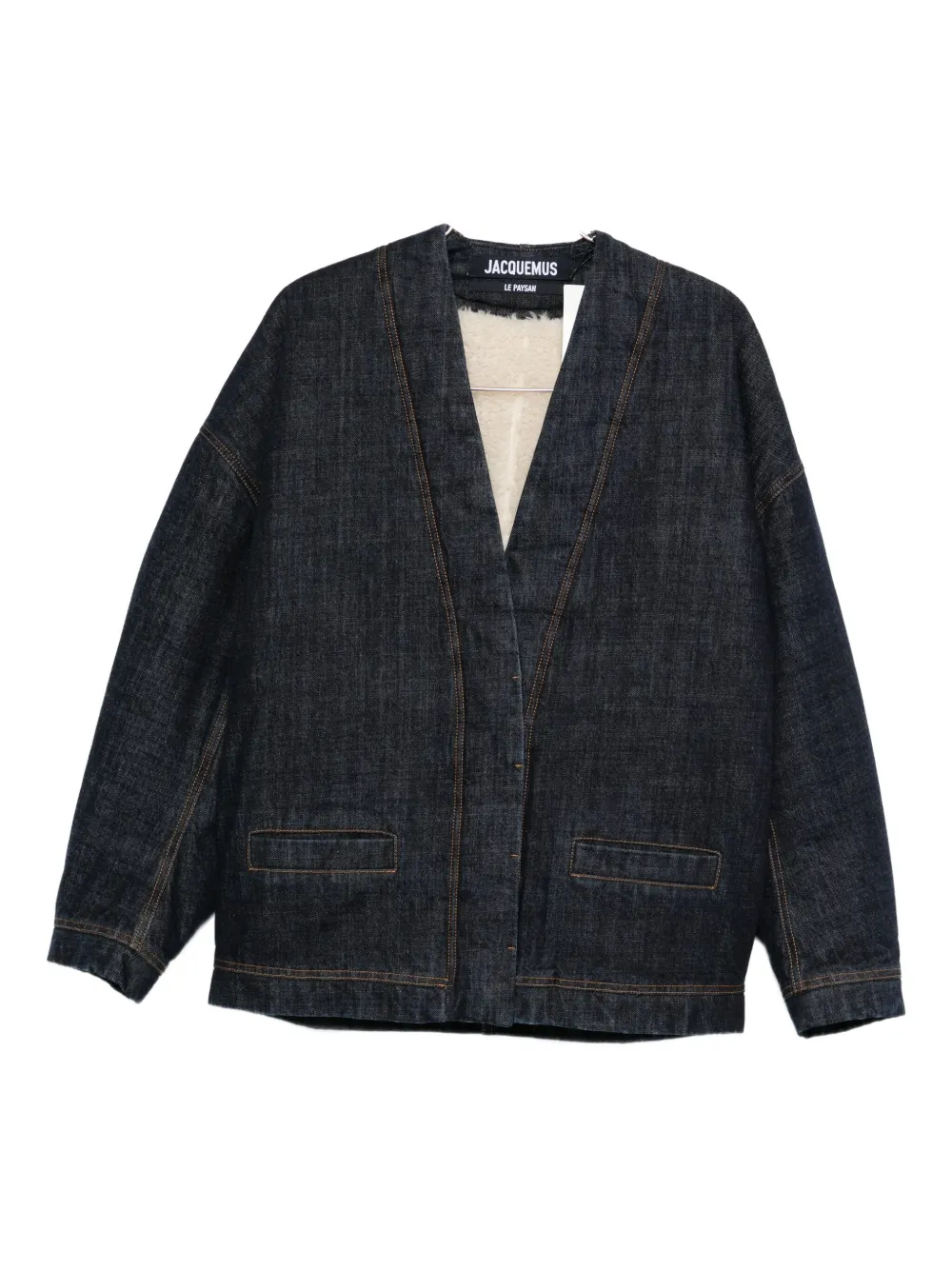 Jacquemus Denim Contrast-stitching Jacket In Blue