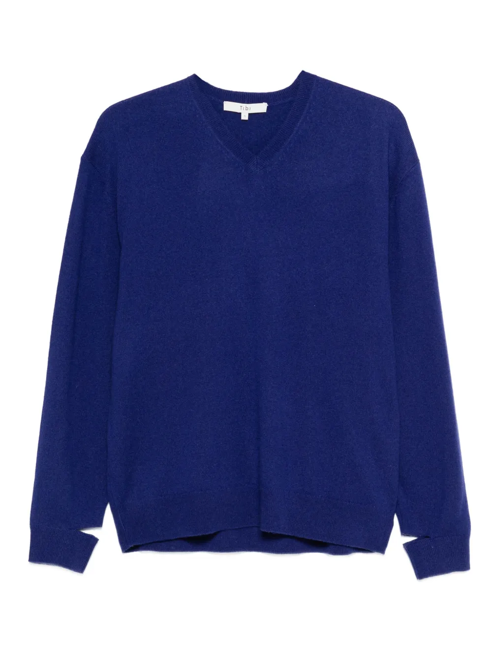 Tibi V-neck Split-cuff Sweater In Blue