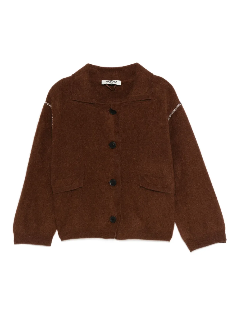 Max & Moi Giselle Chain-trimmed Button Cardigan In Brown