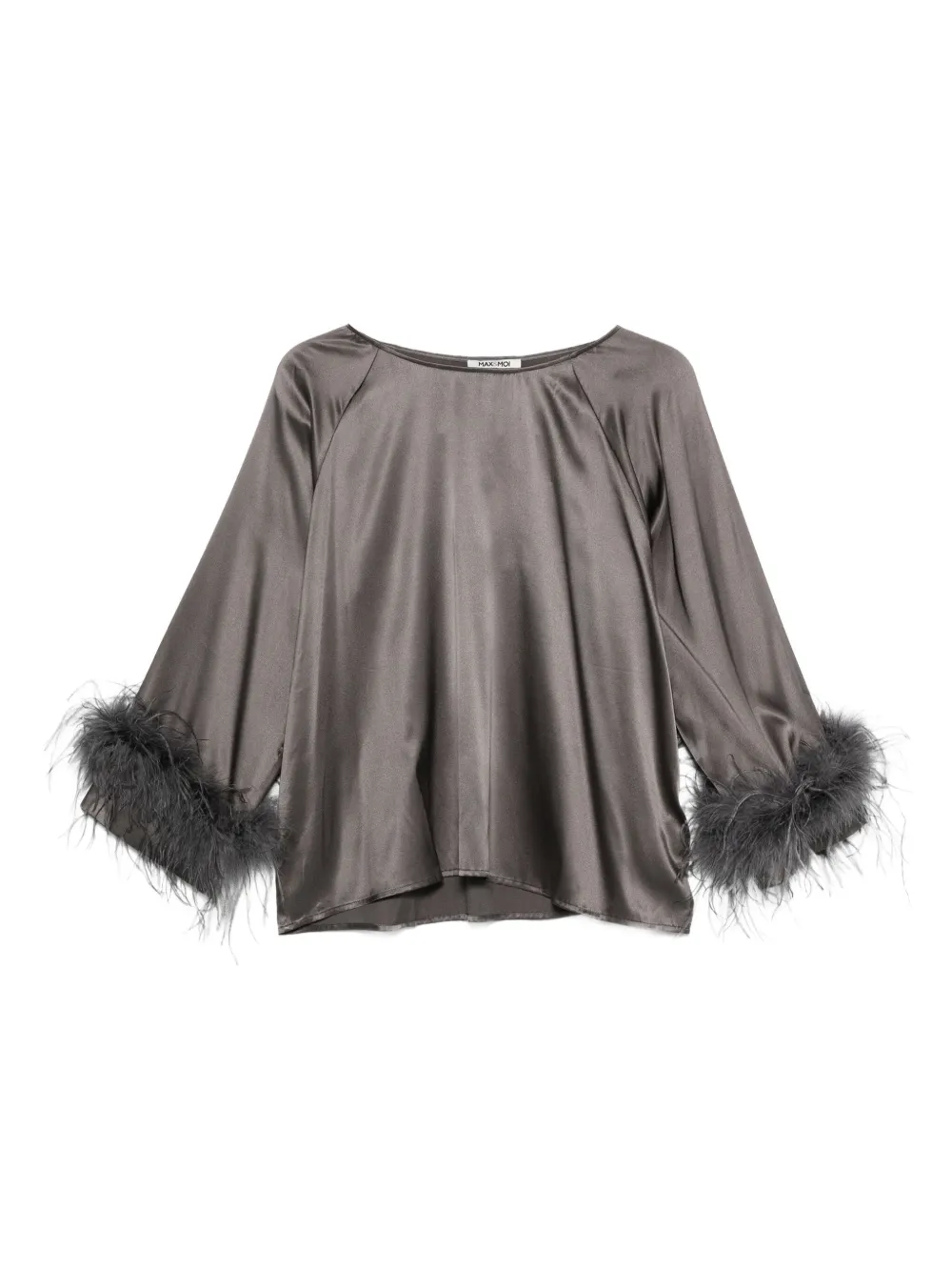 Max & Moi Feather-trimmed Stretch Silk Top In Black