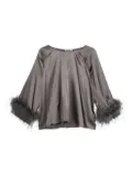 Max & Moi feather-trimmed stretch silk top - Grey