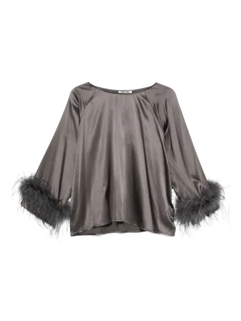 Max & Moi feather-trimmed stretch silk top