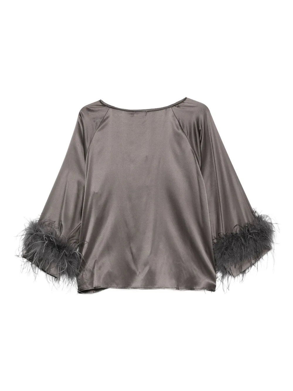 Max & Moi Stretch zijden top met veren afwerking - Grijs