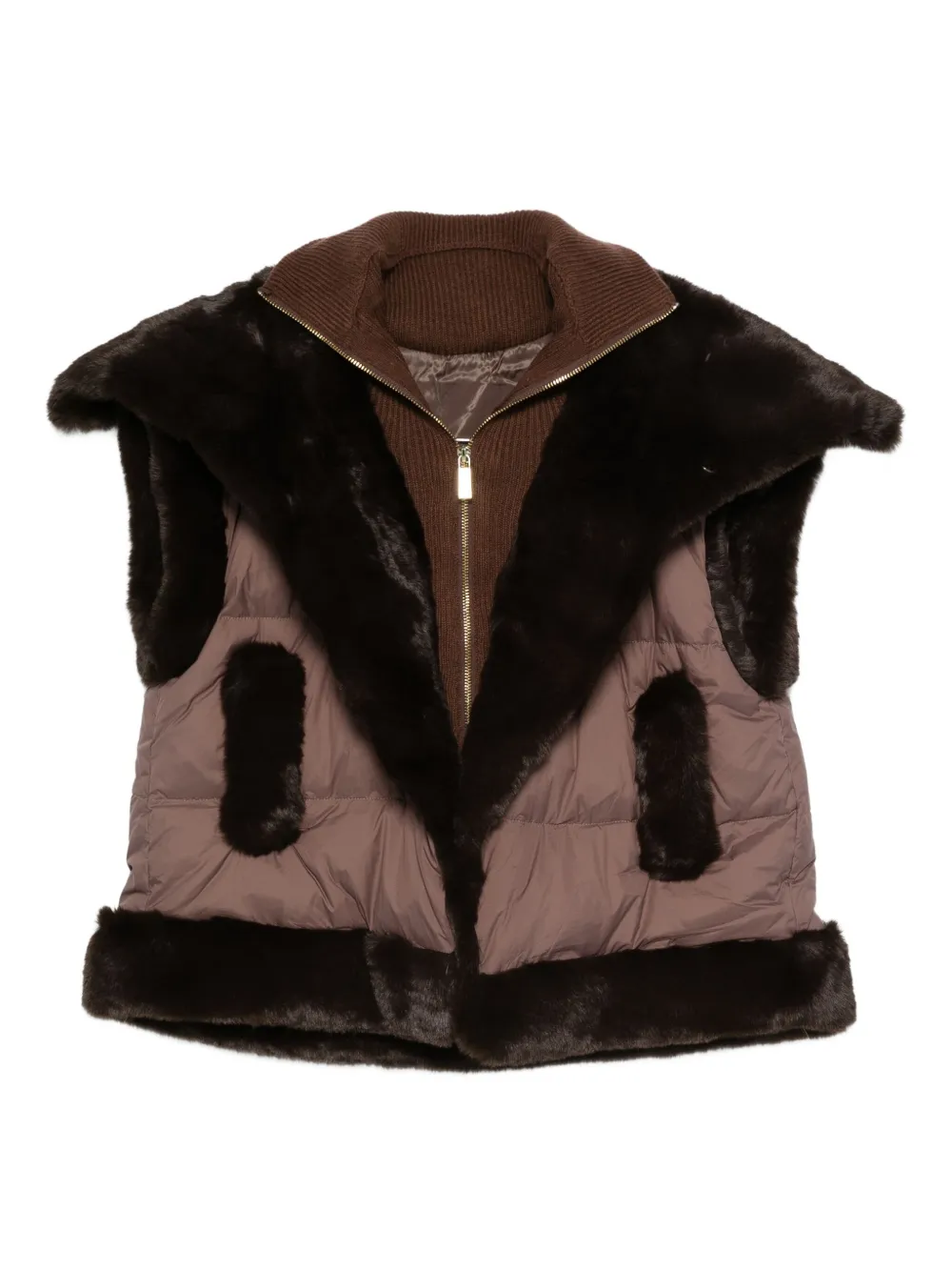 Max & Moi fur-trimmed quilted gilet | Brown | Image 1