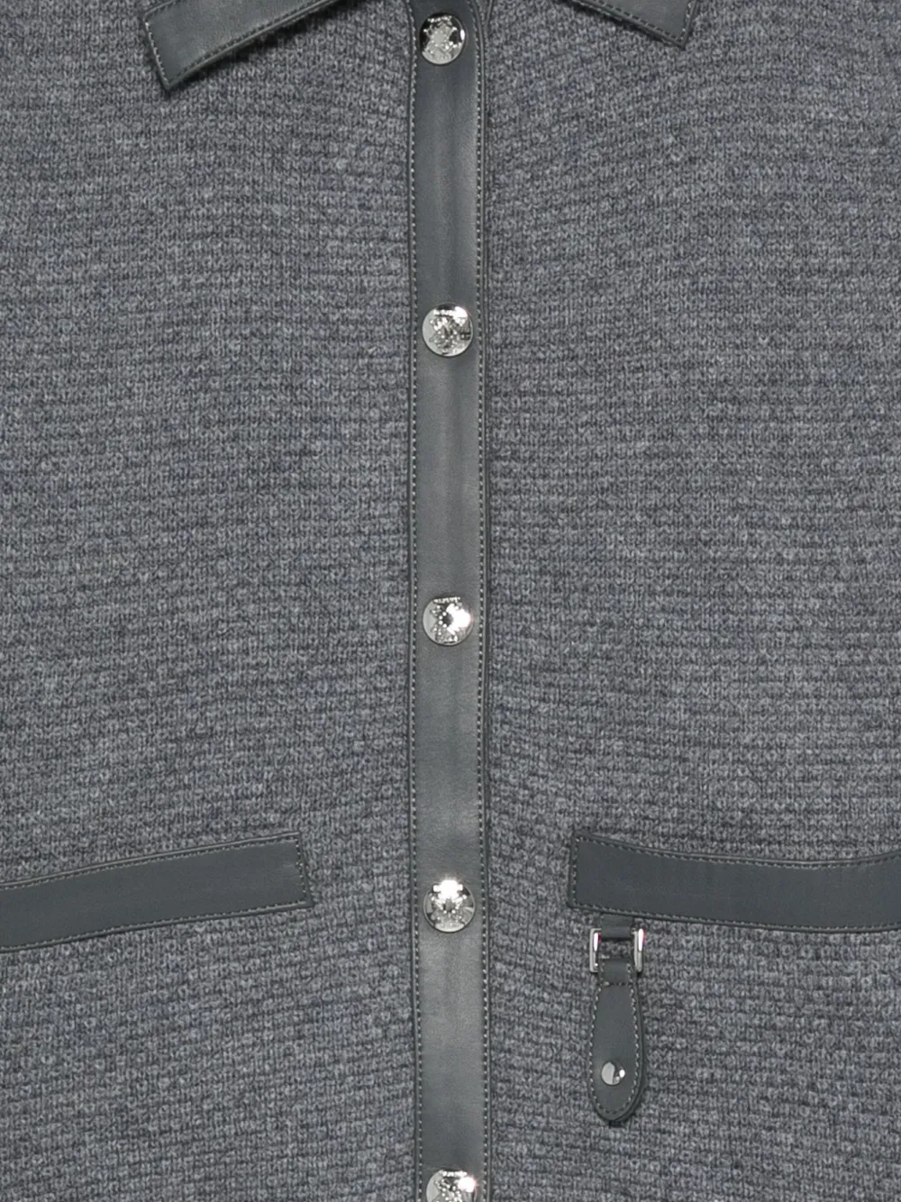 Max & Moi Leather-trimmed Knitted Cardigan In Gray