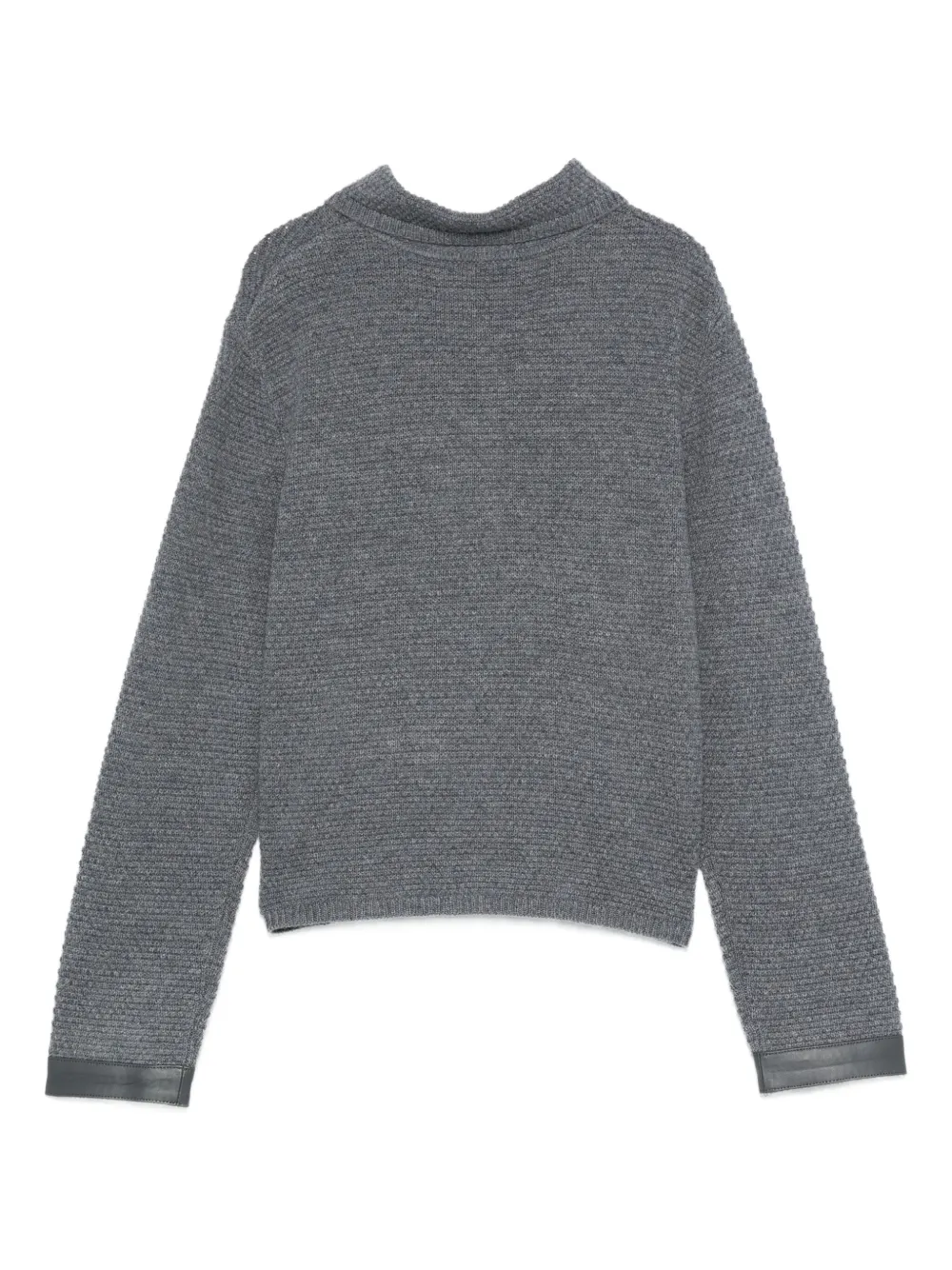 Max & Moi Leather-trimmed Knitted Cardigan In Gray