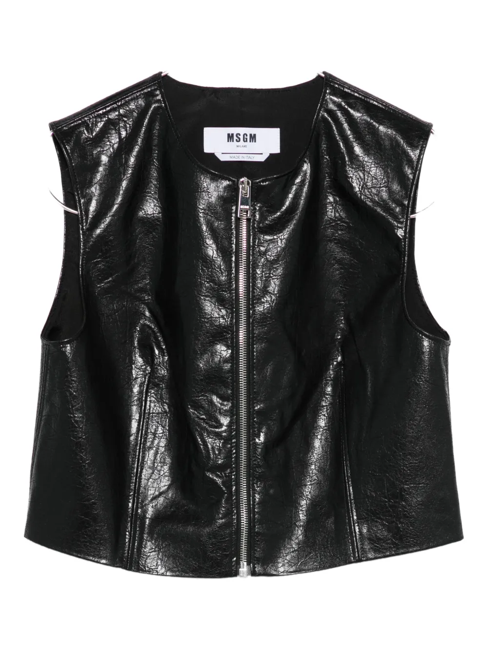 Msgm Zip-front Sleeveless Top In Black