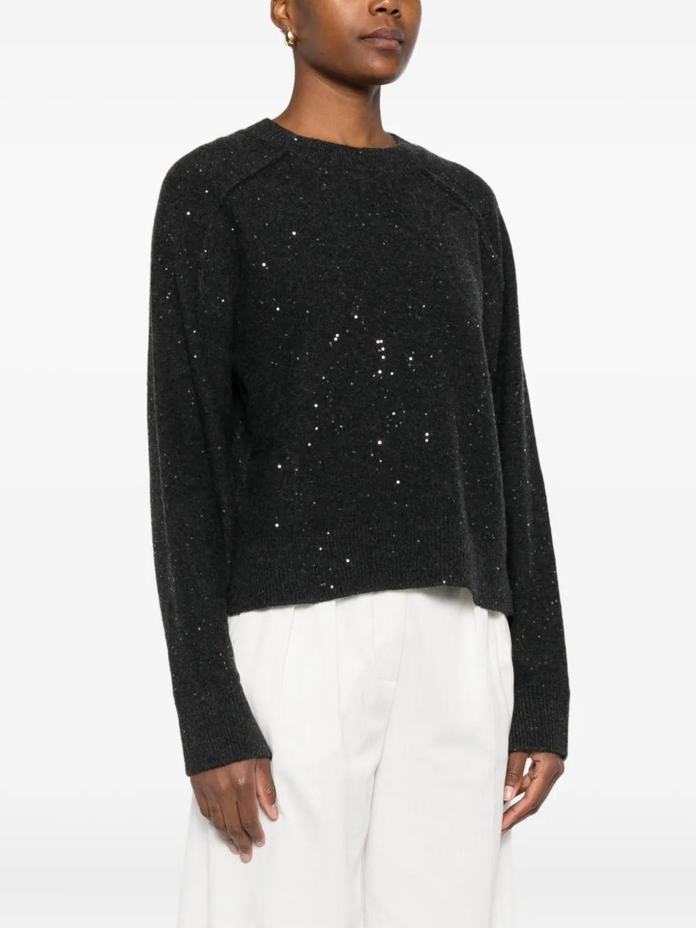 Antonelli Relaxed Fit Gray Sweater With Sparkling Sequins In Black