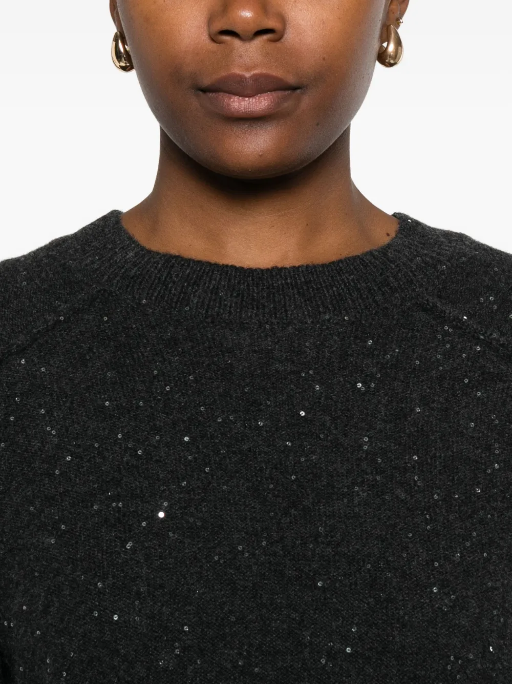 Antonelli Relaxed Fit Gray Sweater With Sparkling Sequins In Black