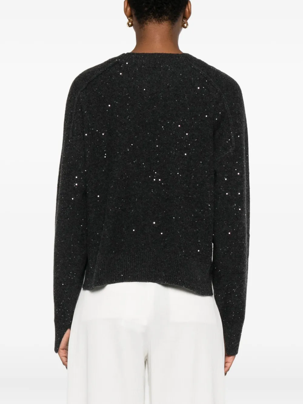 Antonelli Relaxed Fit Gray Sweater With Sparkling Sequins In Black