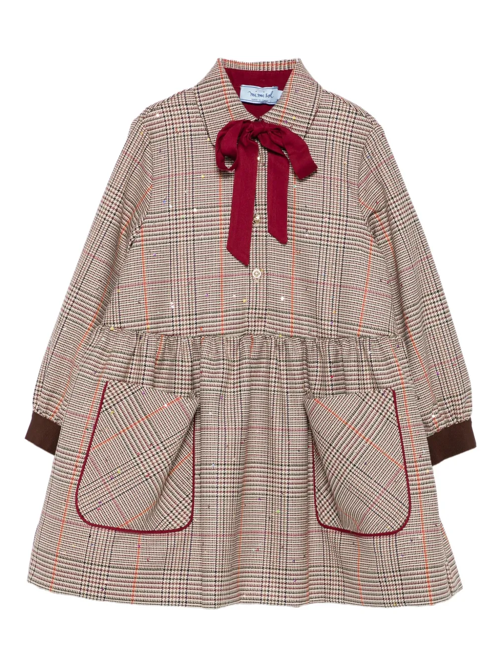 Mi Mi Sol check bow-detail dress | Brown | Image 1