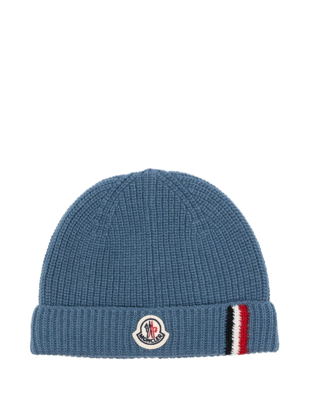 Moncler Enfant ribbed logo beanie hat | Blue | Image 1