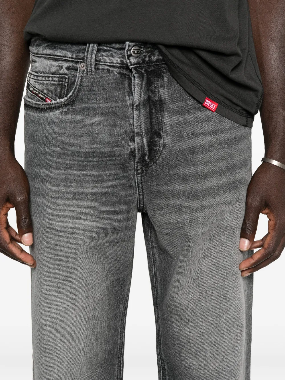 Diesel Straight Trousers With Faded Effect And Belt Loops In Gray