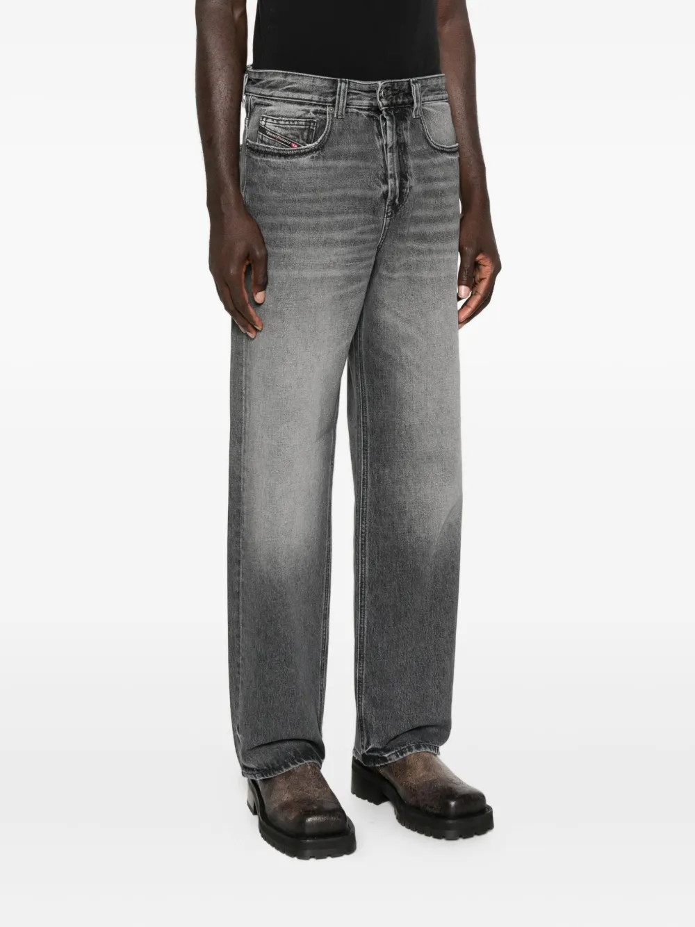 Diesel Straight Trousers With Faded Effect And Belt Loops In Gray