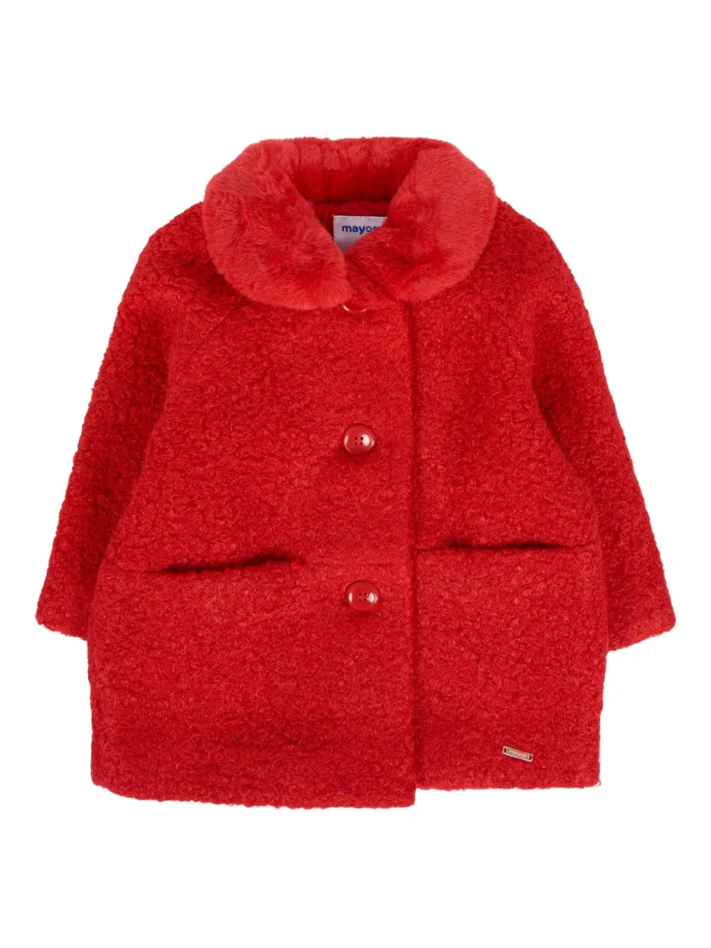 Mayoral faux-fur collar teddy coat | Red | Image 1