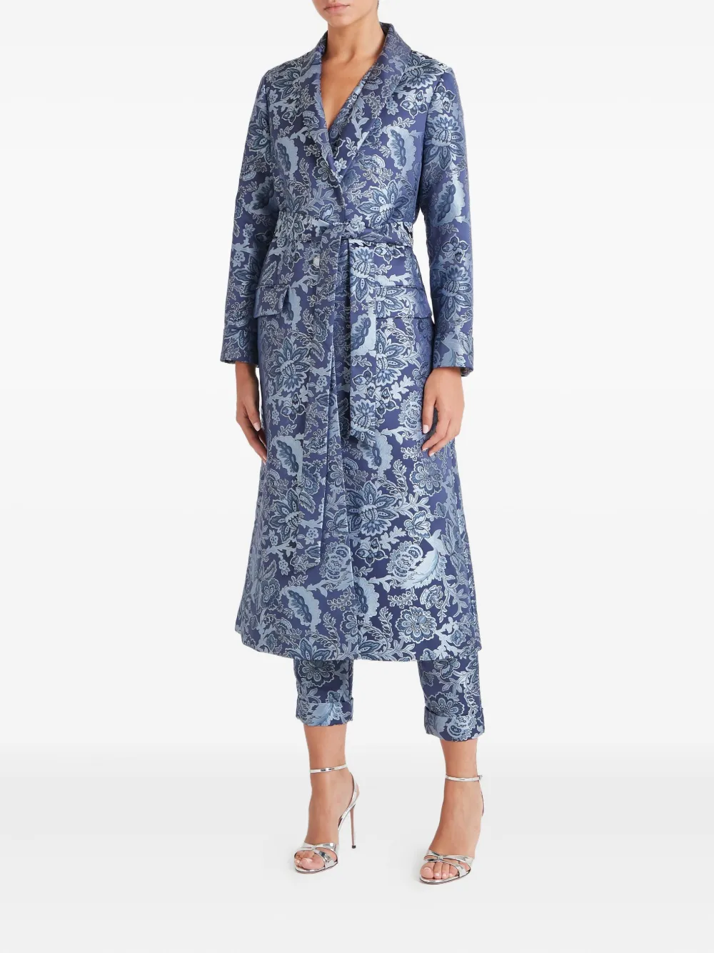 Temperley London Francis jas met bloemenbrokaat en ceintuur Blauw