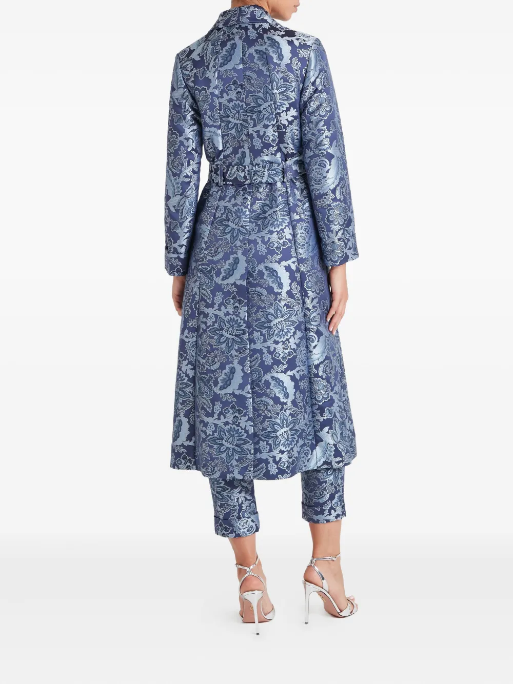 Temperley London Francis jas met bloemenbrokaat en ceintuur Blauw