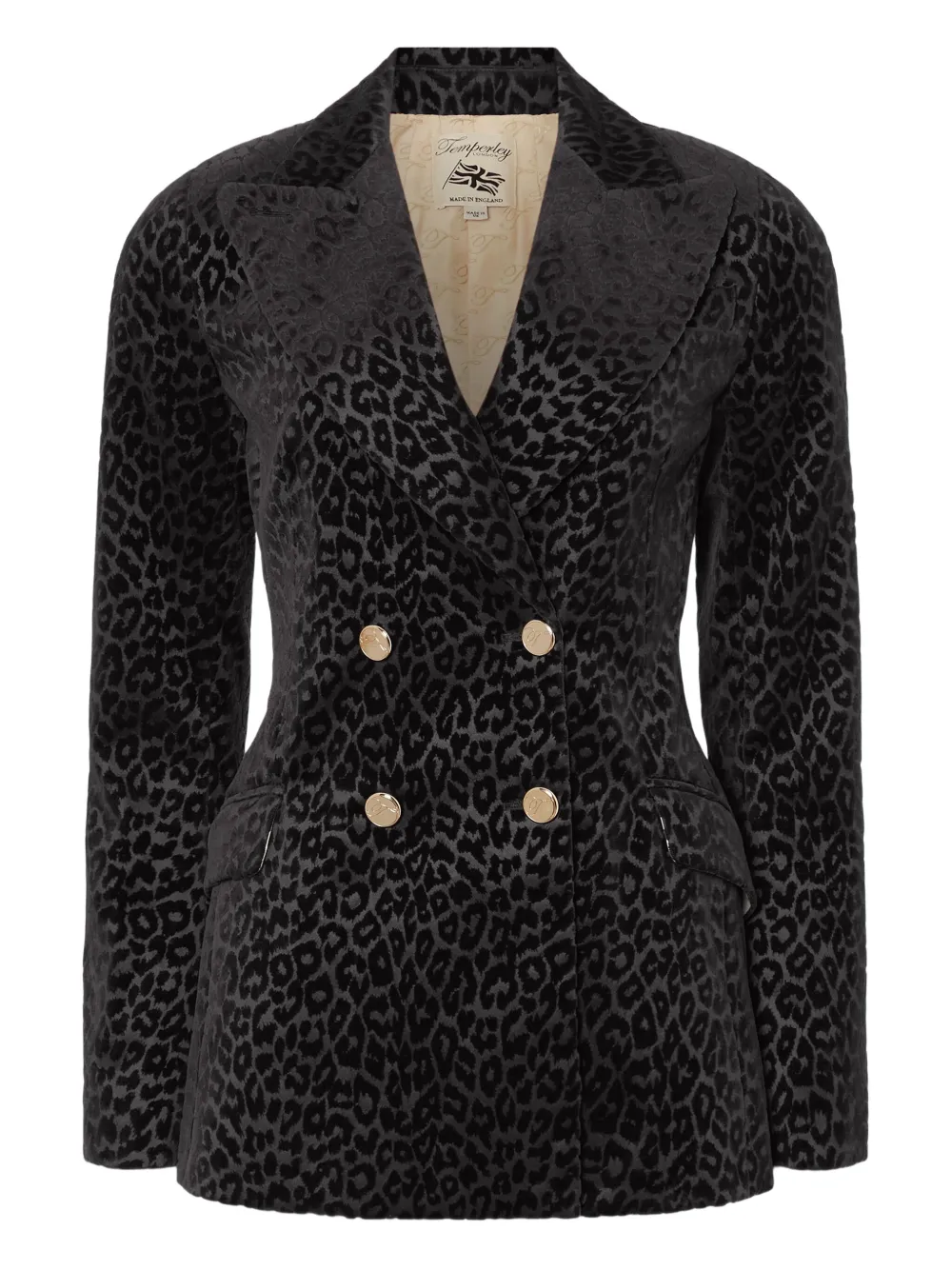 Temperley London Leopard-pattern Double-breasted Blazer In Black