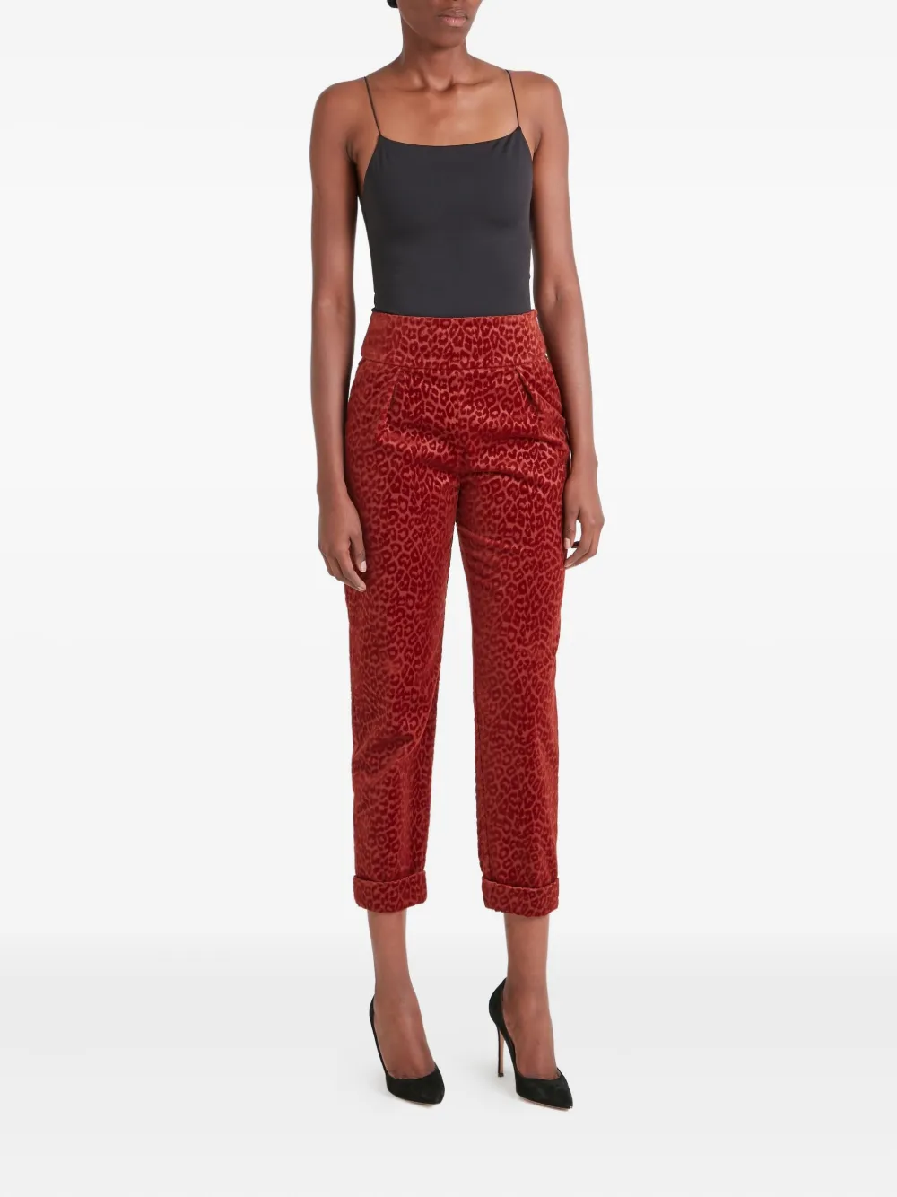 Temperley London Pleated Leopard-print Trousers In Red