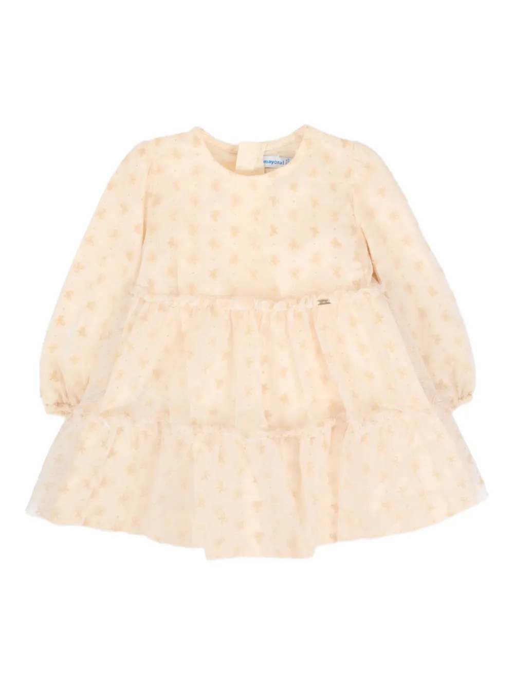 Mayoral star-print tiered dress Beige