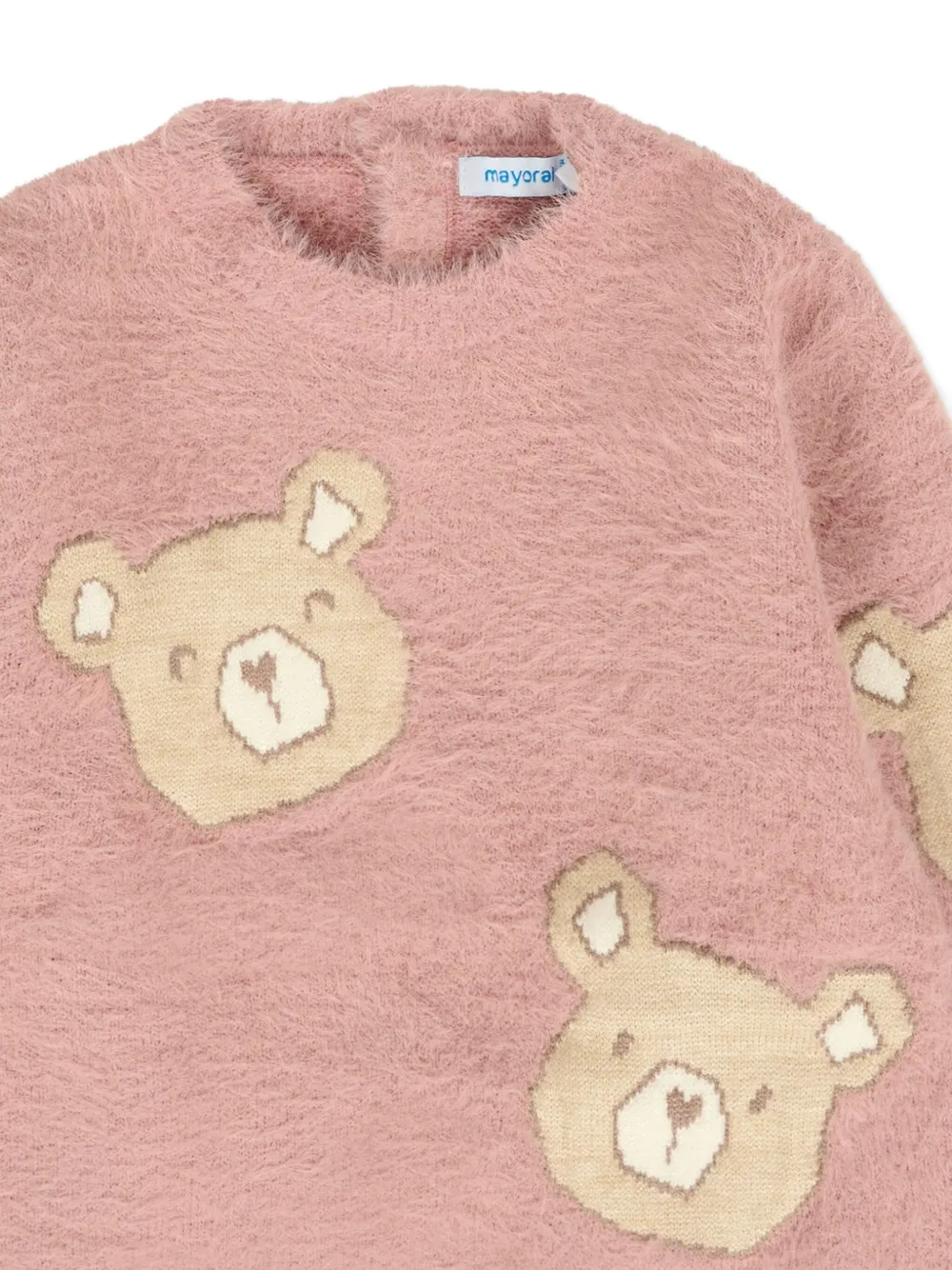 Mayoral bear-embroidered fluffy sweater Roze
