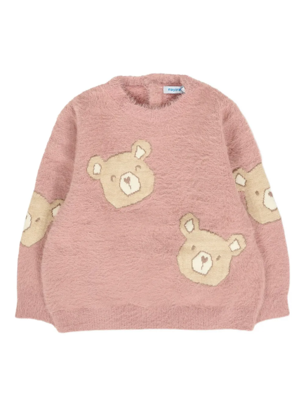 Mayoral bear-embroidered fluffy sweater Roze
