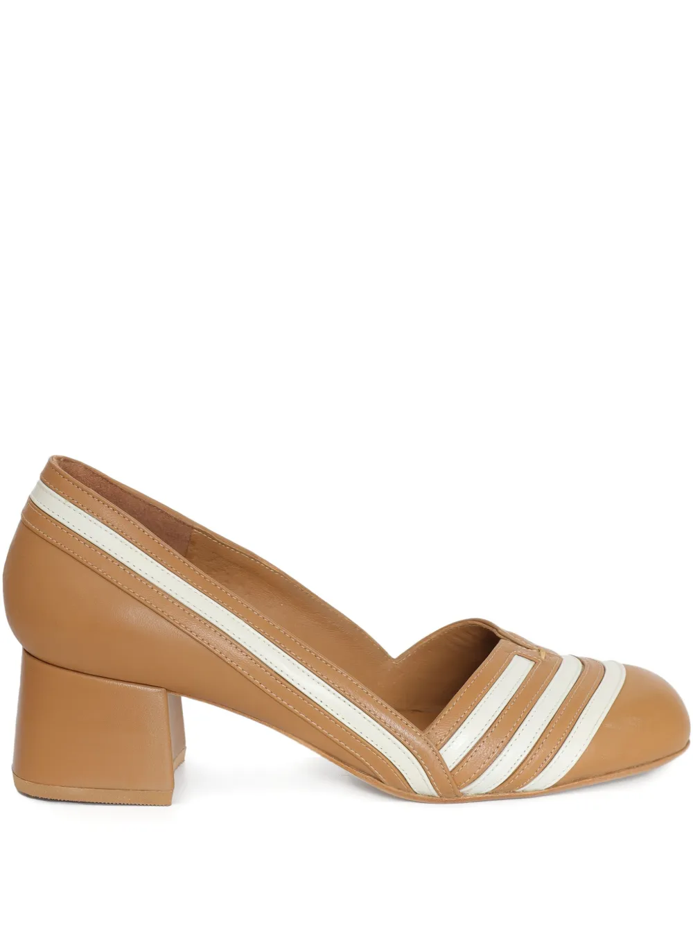 Sarah Chofakian 50 mm Tiramisu pumps met blokhak en streepdetail Bruin
