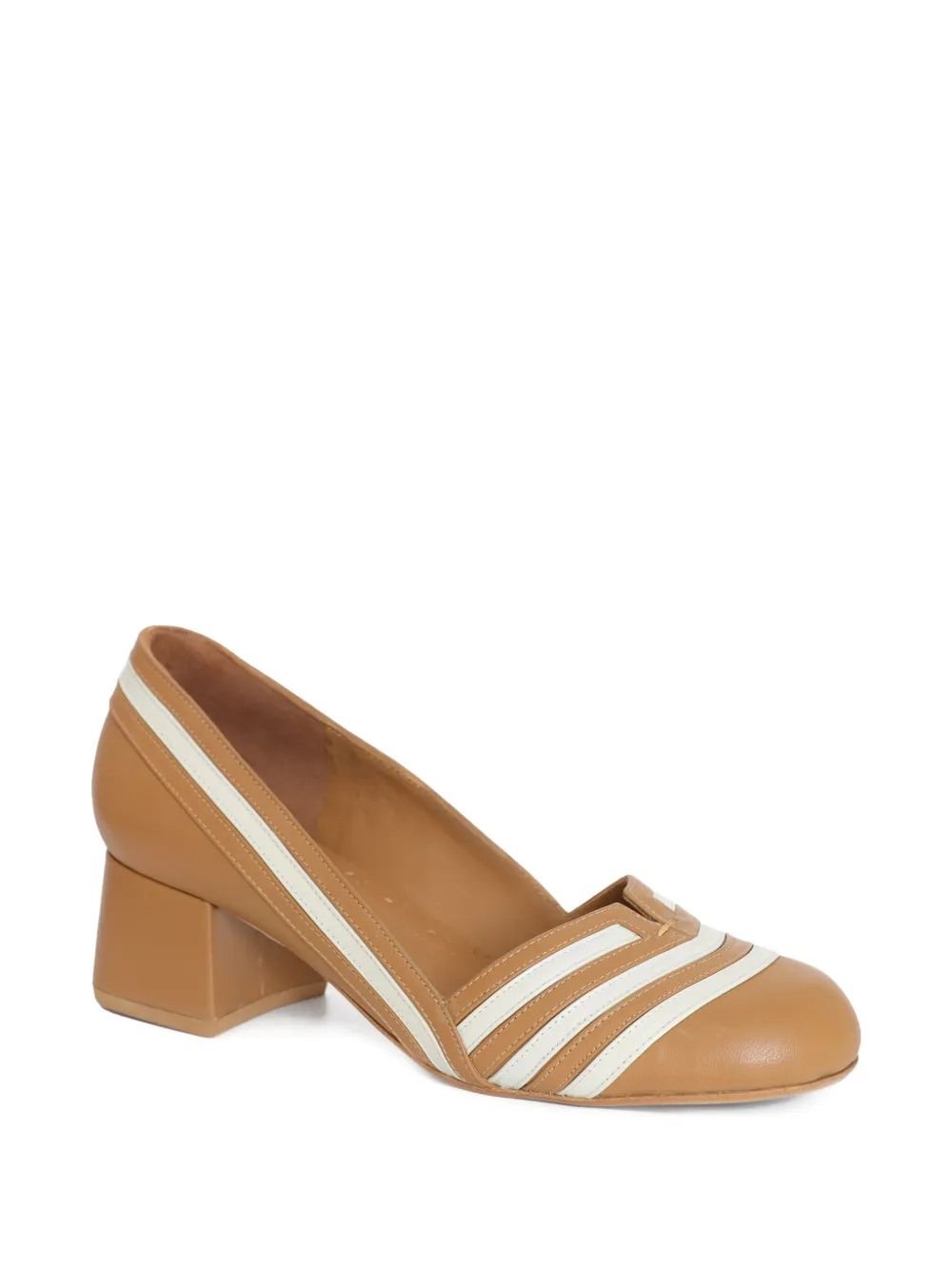 Sarah Chofakian 50 mm Tiramisu pumps met blokhak en streepdetail Bruin