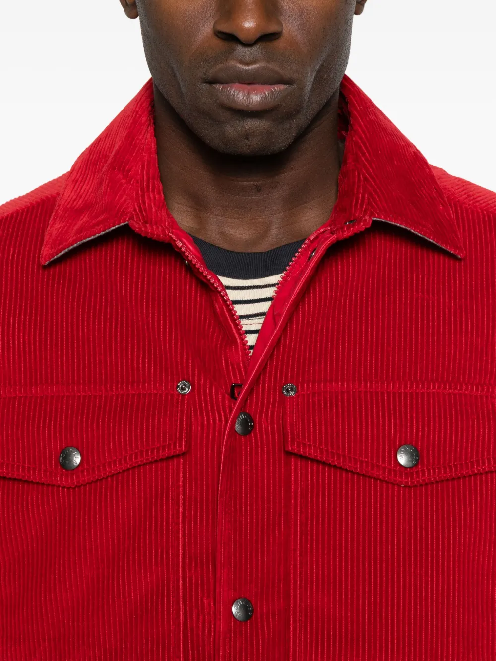 Moncler Ambroisie Corduroy Down Shirt Jacket In Red