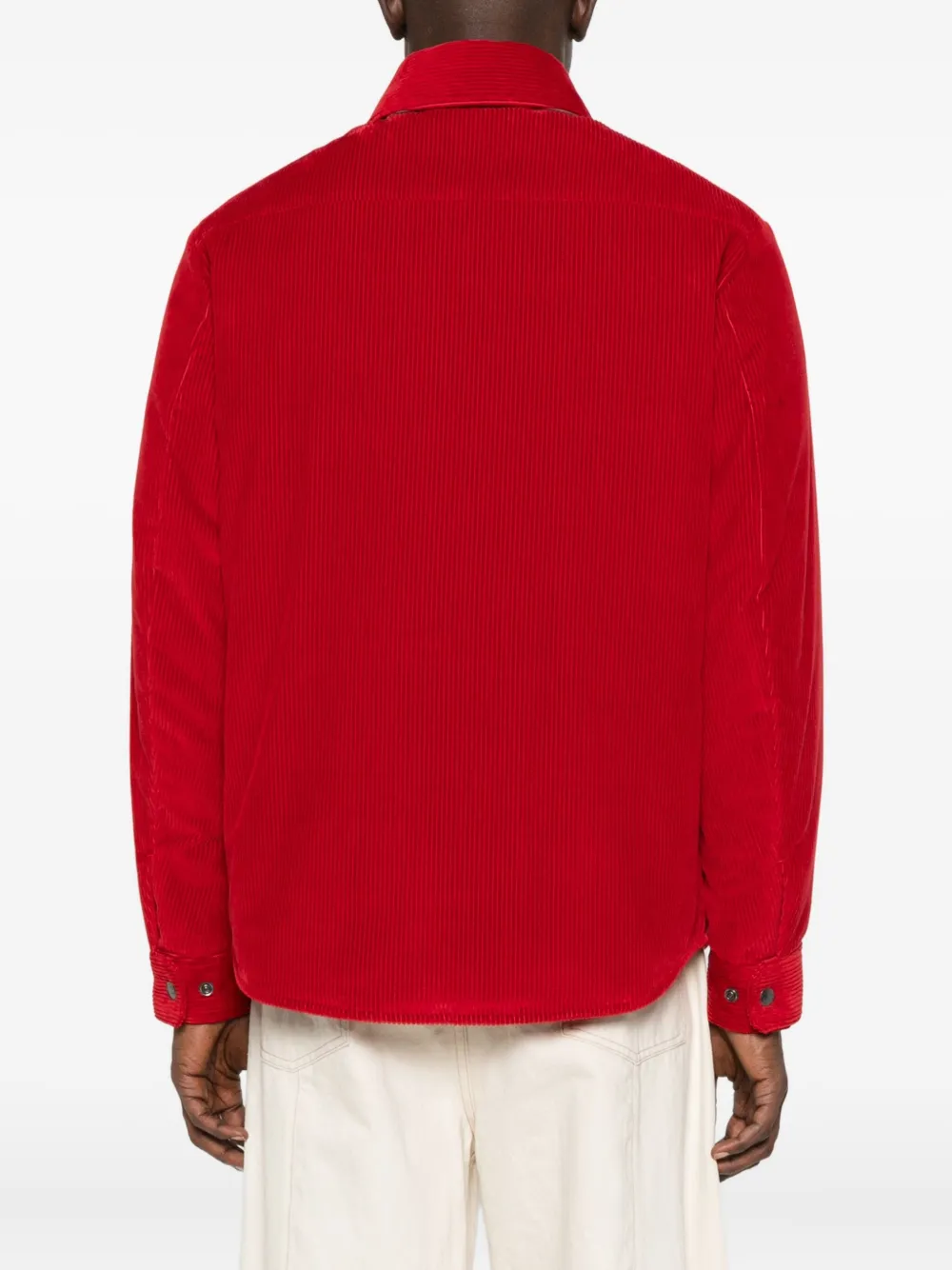 Moncler Ambroisie Corduroy Down Shirt Jacket In Red