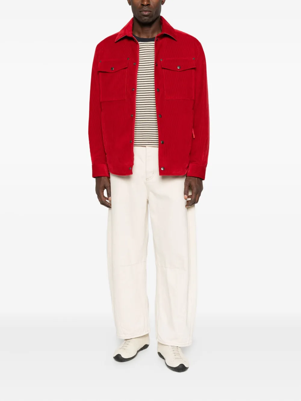 Moncler Ambroisie Corduroy Down Shirt Jacket In Red