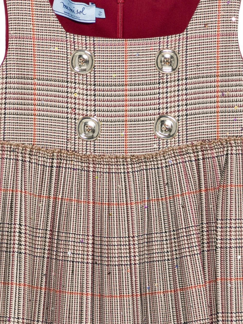 Mi Sol Geruite jurk met plooien Bruin