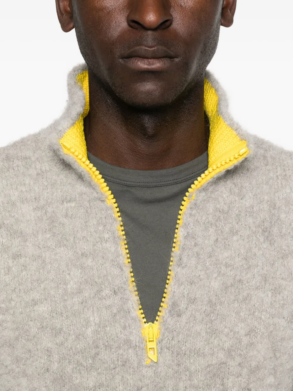 Diesel High Collar Textured Knitwear Zipper In Gray
