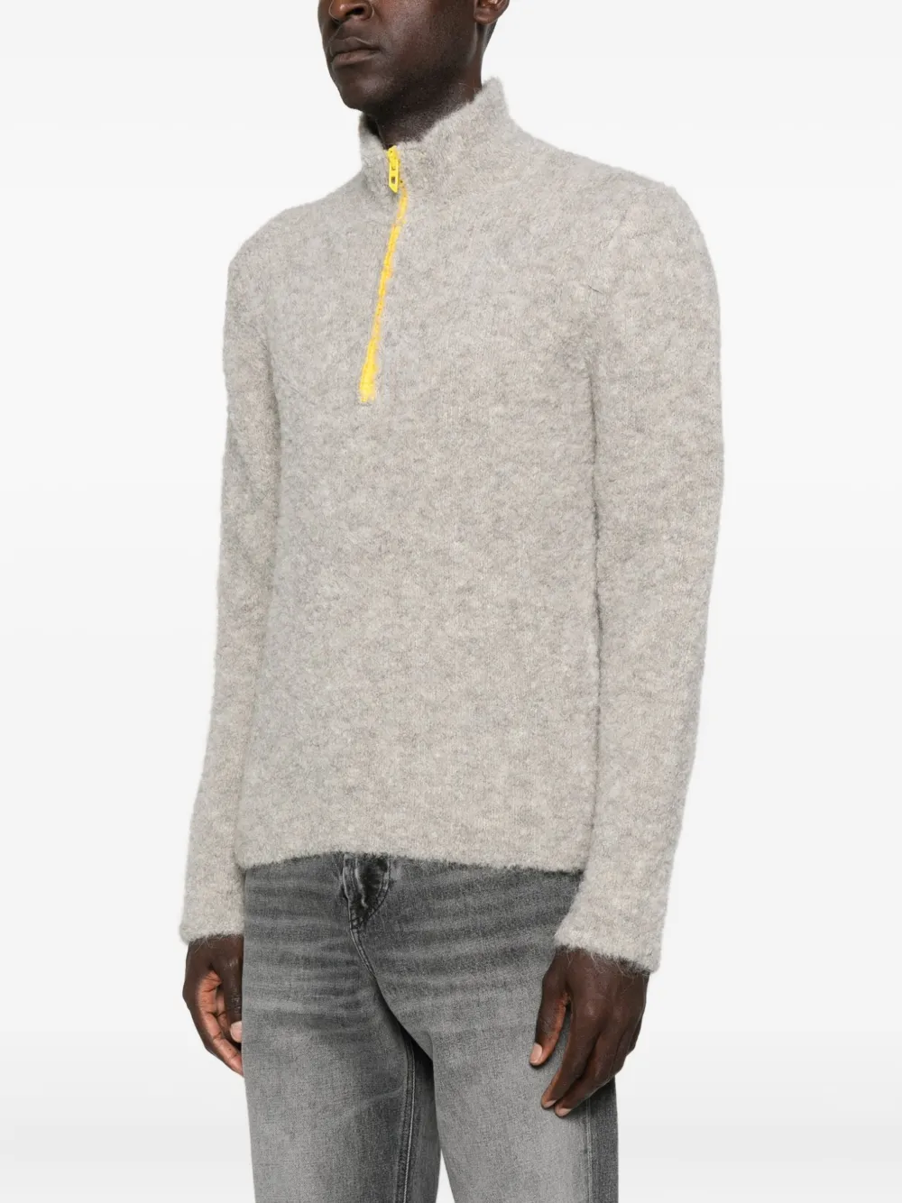 Diesel High Collar Textured Knitwear Zipper In Gray