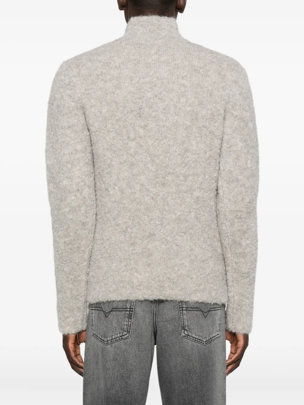 Diesel High Collar Textured Knitwear Zipper In Gray