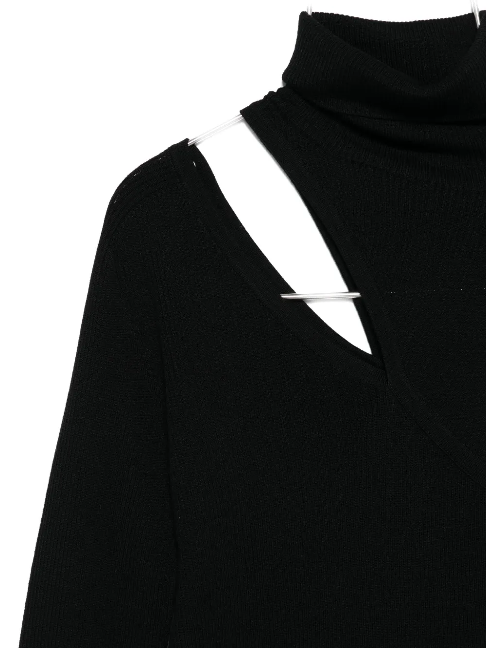 D Exterior Asymmetrical Cut-out Black Wool Sweater In Black