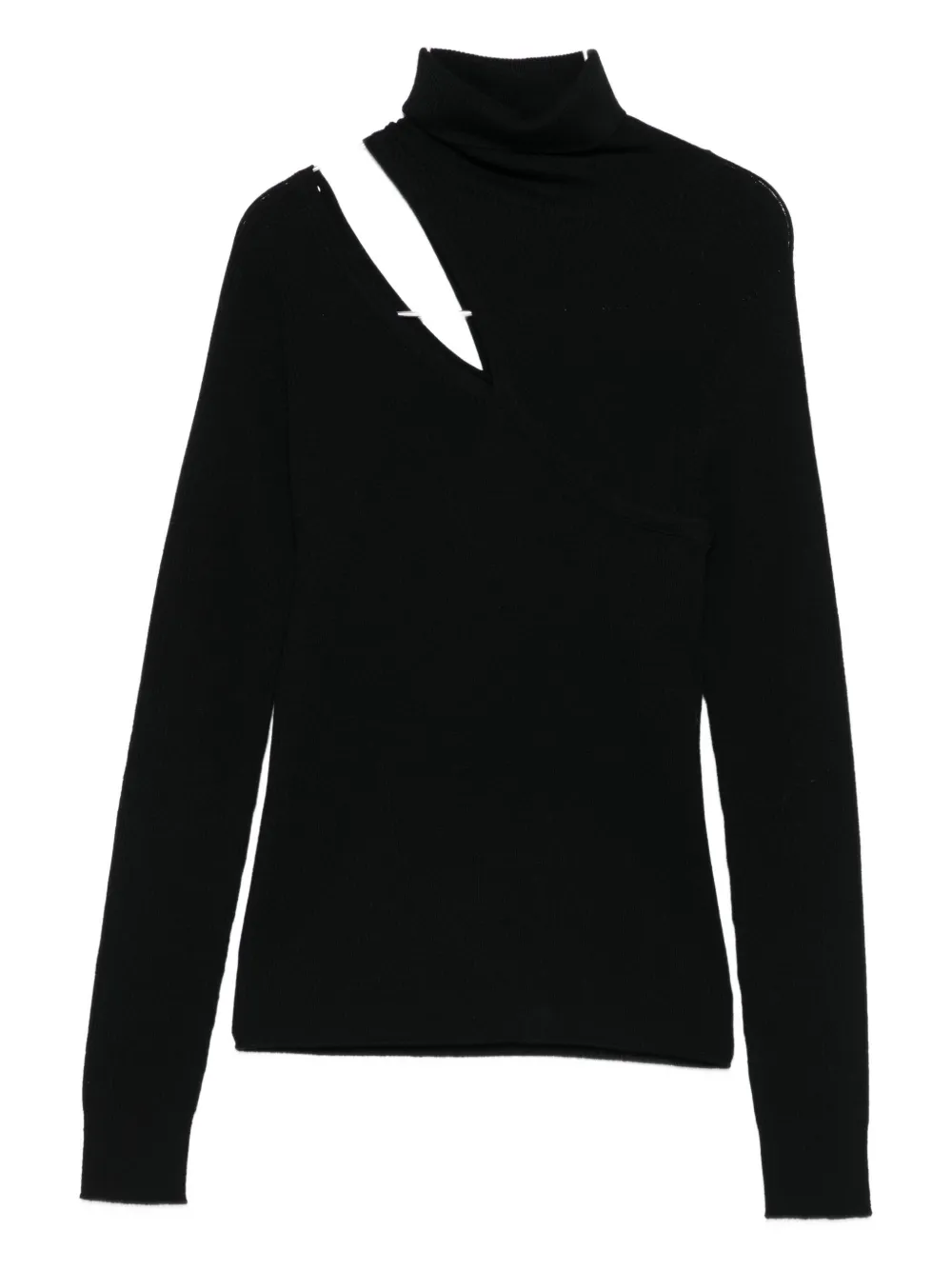 D Exterior Asymmetrical Cut-out Black Wool Sweater In Black