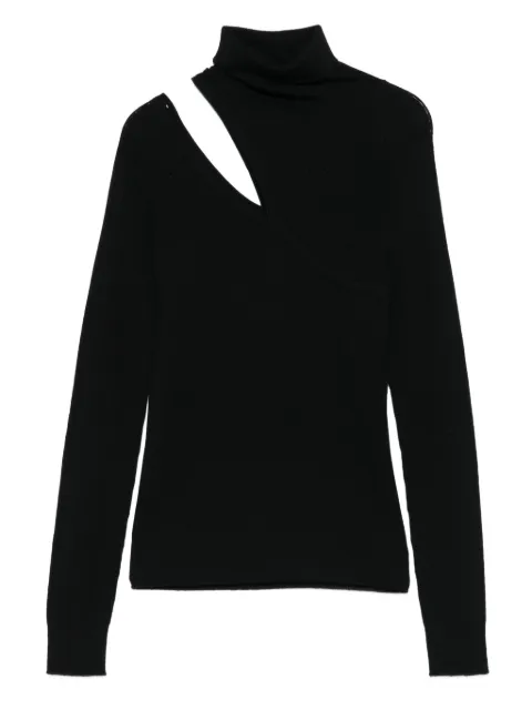 D.Exterior cut-out turtleneck sweater